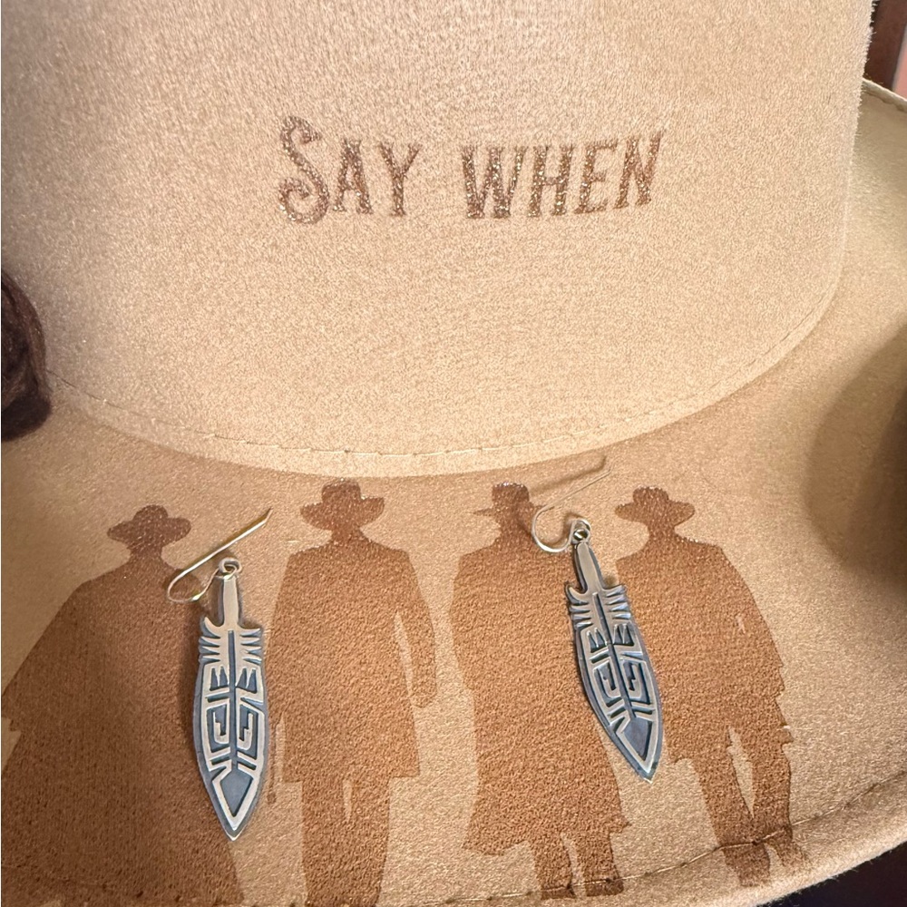 Native Signed Sterling Silver Feather Dangles - image 1